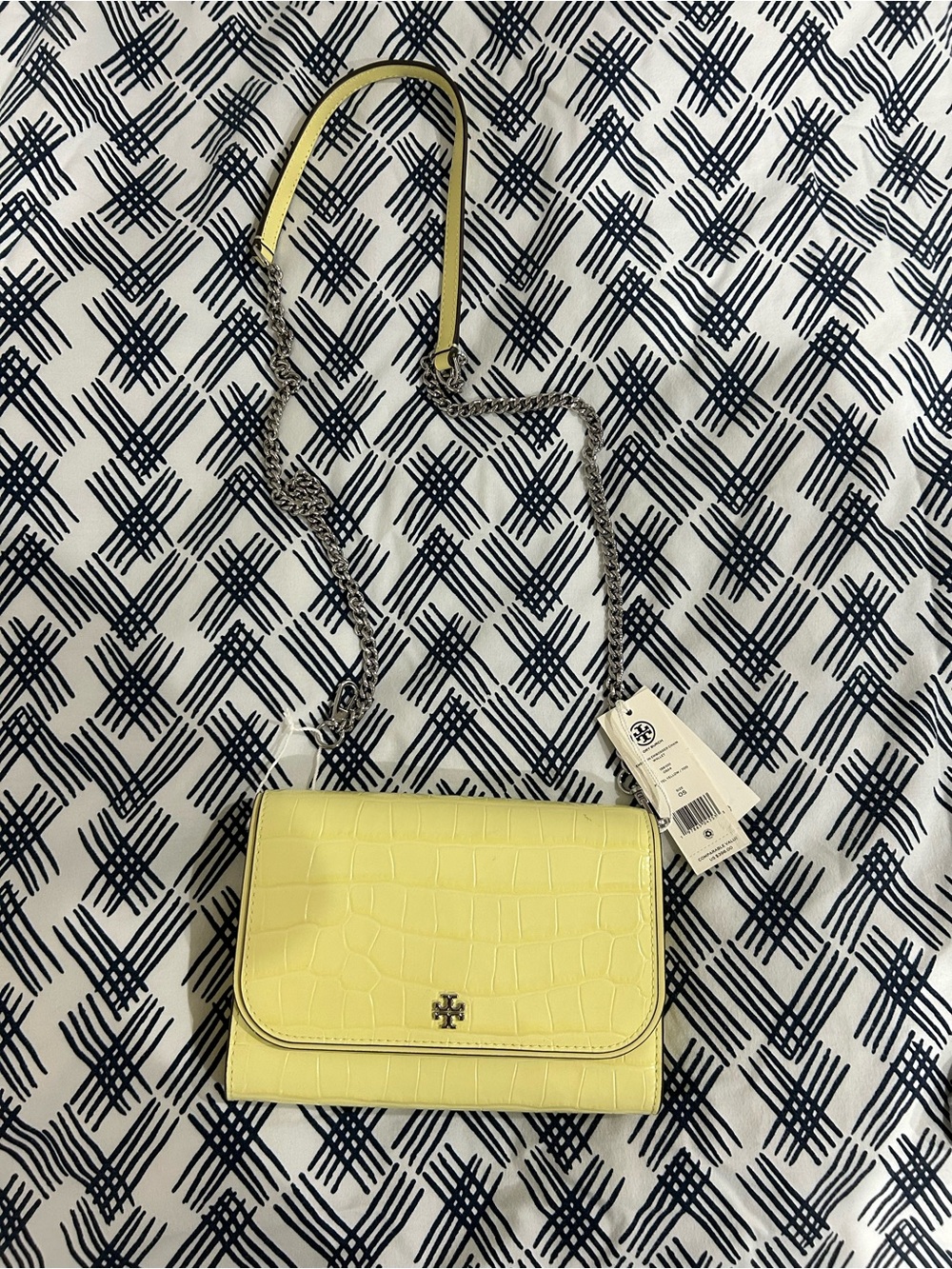 Tory Burch  Croc-Embossed Chain Crossbody wallet New